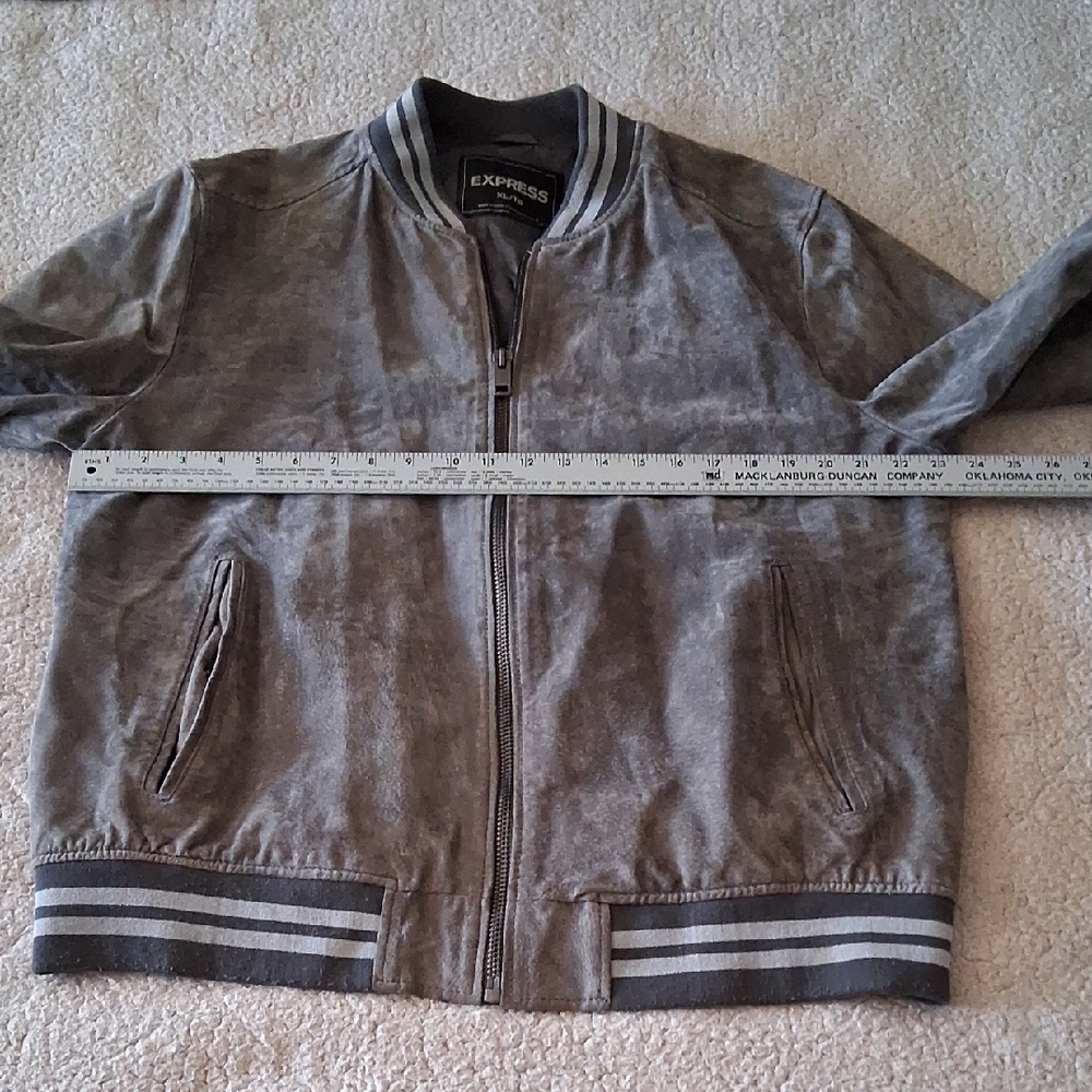 Express Gray Bomber Jacket With Striped Accents - image 5